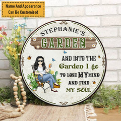 And Into The Garden I Go Gardening Girl - Garden Sign - Personalized Custom Classic Door Signs