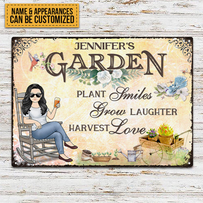 Plant Smiles Grow Laughter Harvest Love - Garden Sign - Personalized Custom Classic Metal Signs