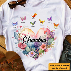 Gift For Grandma Watercolor Heart Floral Shirt