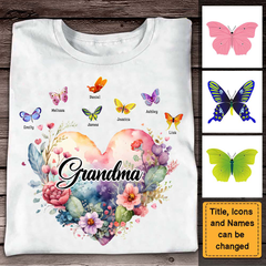 Gift For Grandma Watercolor Heart Floral Shirt