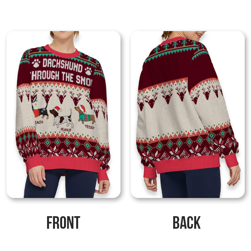 Dachshund Through The Snow - Ugly Sweater - Winter Christmas Sweater Christmas Gifts For Dog Lovers Personalized Custom Ugly Sweater