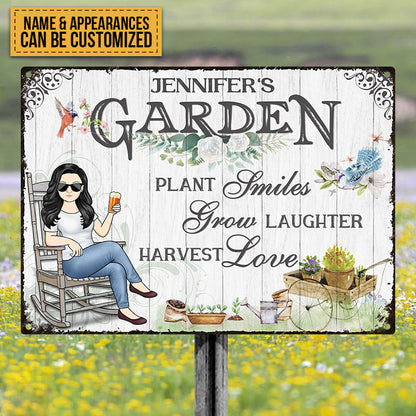 Plant Smiles Grow Laughter Harvest Love - Garden Sign - Personalized Custom Classic Metal Signs