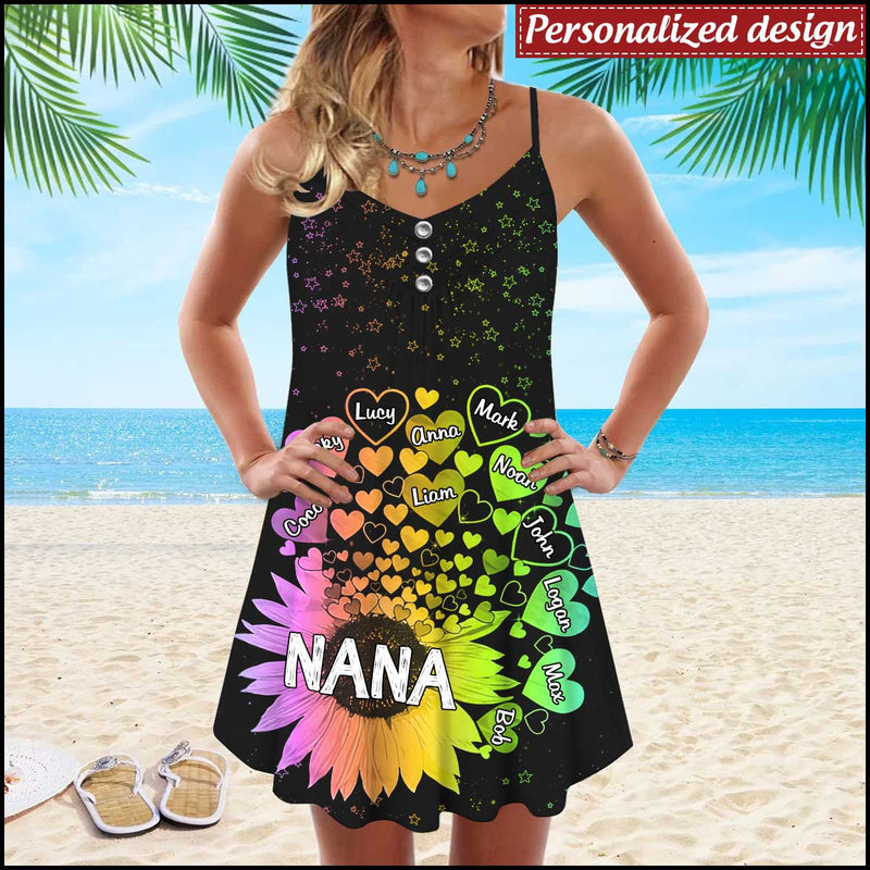 Nana Sunflower Hearts With Grandkids Name Personalized Summer Dress