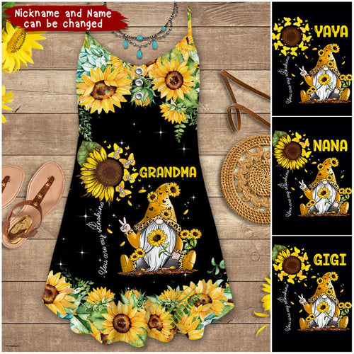 Sunflower Grandma- Mom Gnome Butterfly Kids, You Are My Sunshine Nana Personalized Summer Dress