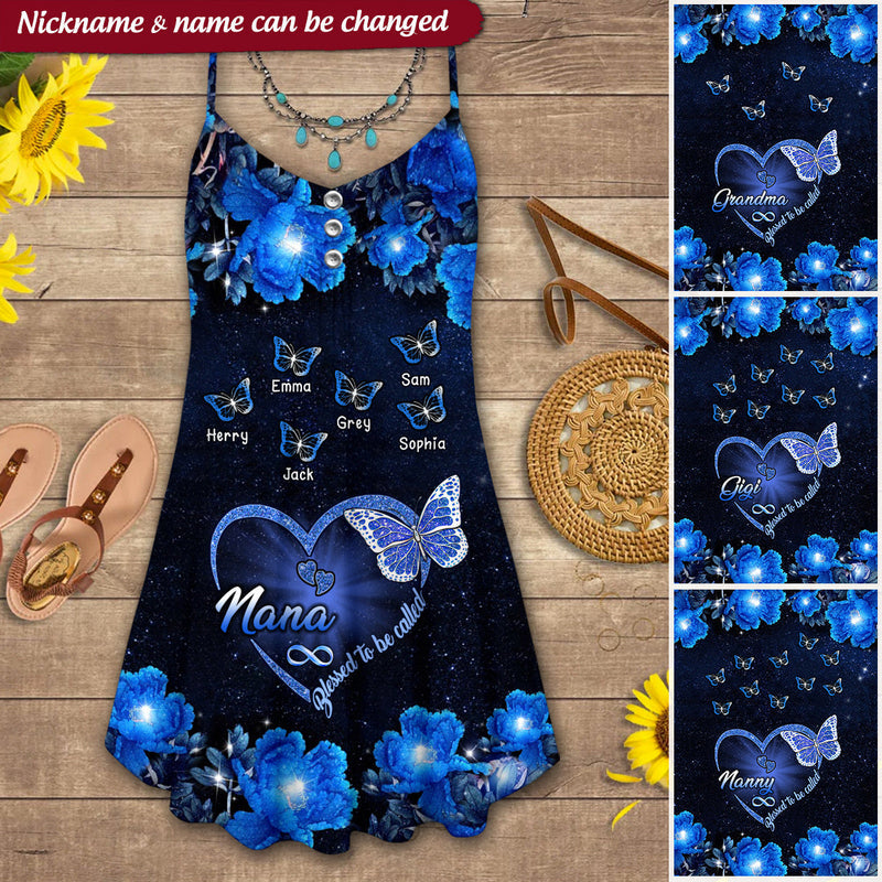 Blessed To Be Called Grandma Mom Heart Butterfly Kids Personalized Summer Dress