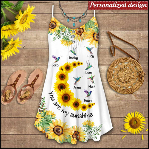 Sunflower Hummingbird Grandma with Grandkids You are my sunshine Personalized Summer Dress