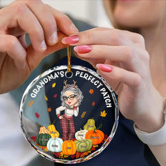 Grandma's Pumpkin Perfect Patch - Personalized Circle Glass Ornament