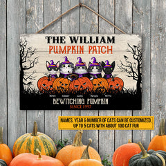 Cat Halloween Bewitching Pumpkin Custom Wood Rectangle Sign, Witch Halloween Yard Decorations, Cat Lover Halloween Decorating Idea