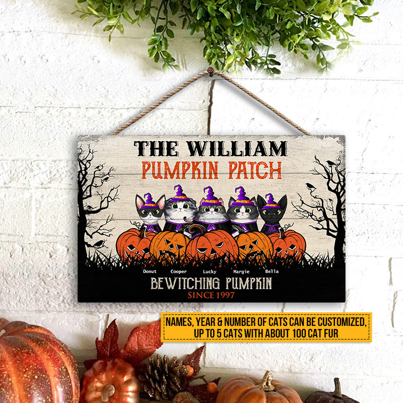 Cat Halloween Bewitching Pumpkin Custom Wood Rectangle Sign, Witch Halloween Yard Decorations, Cat Lover Halloween Decorating Idea