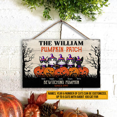 Cat Halloween Bewitching Pumpkin Custom Wood Rectangle Sign, Witch Halloween Yard Decorations, Cat Lover Halloween Decorating Idea