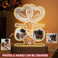 Upload Photo Husband & Wife Forever & Always Couple Valentine Wedding Customized Gift Acrylic Plaque LED Lamp Night Light