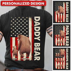 Daddy Papa Bear USA Flag July 4th Father's Day Independence Day Gift Custom Nickname Names Tshirt