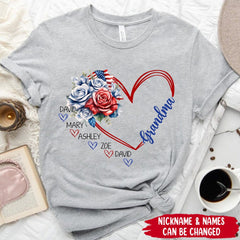 Grandma Sweethearts Grandkids 4th of July Personalized White T-shirt and Hoodie