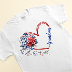 Grandma Sweethearts Grandkids 4th of July Personalized White T-shirt and Hoodie