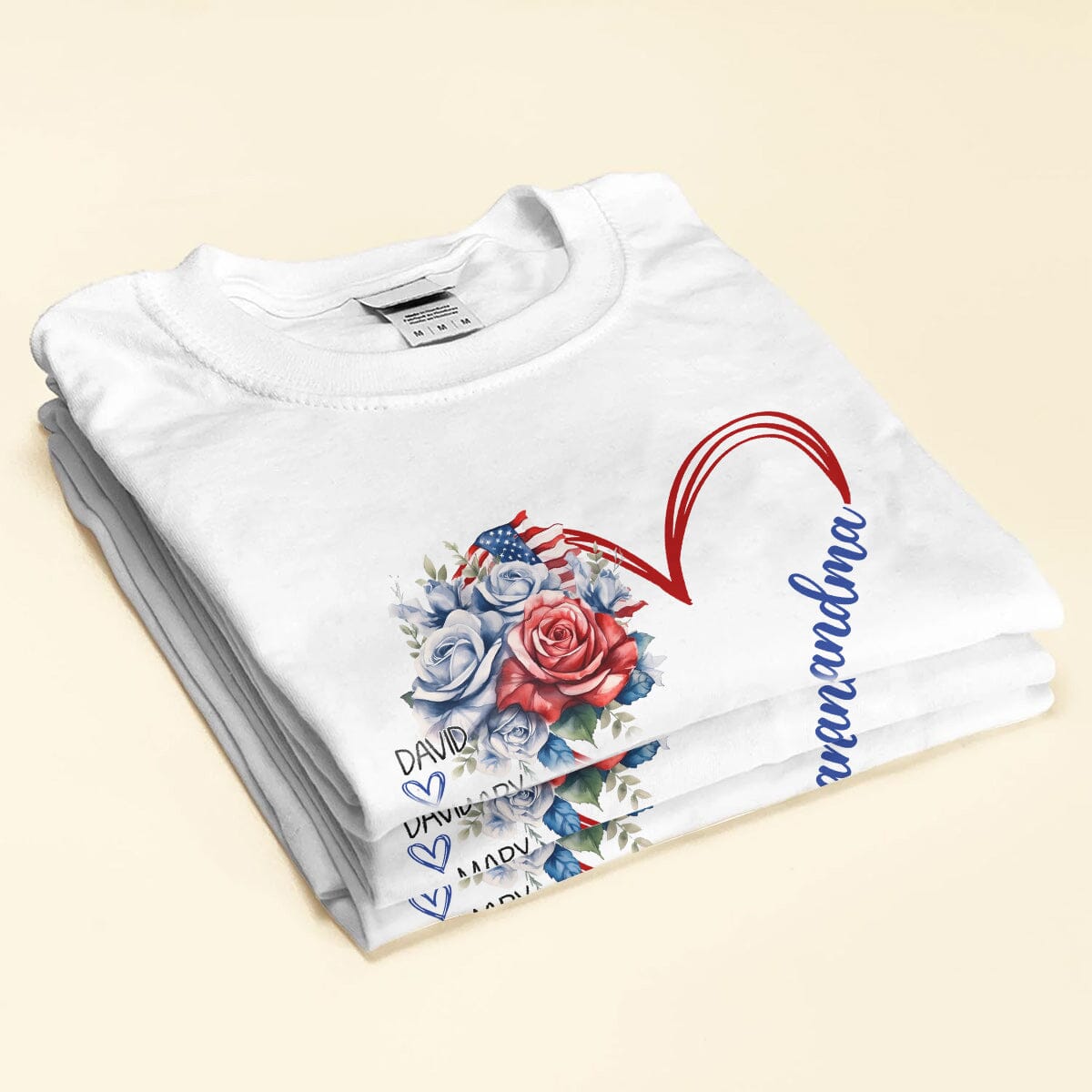 Grandma Sweethearts Grandkids 4th of July Personalized White T-shirt and Hoodie