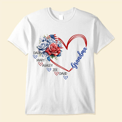 Grandma Sweethearts Grandkids 4th of July Personalized White T-shirt and Hoodie