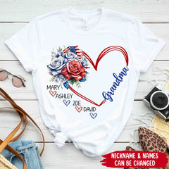 Grandma Sweethearts Grandkids 4th of July Personalized White T-shirt and Hoodie