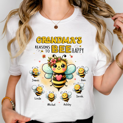 Grandma's reasons to bee happy Personalized White T-shirt and Hoodie