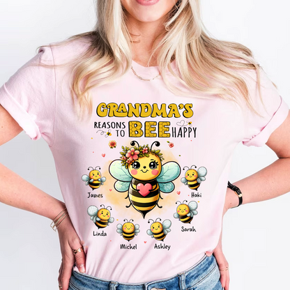 Grandma's reasons to bee happy Personalized White T-shirt and Hoodie