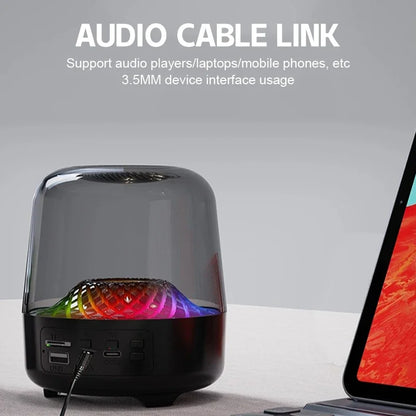 New  glazed Bluetooth speaker  heavy bass transparent glass  wireless speaker with TF Card FM AUX Audio LED Light