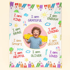 Kid Affirmations I Am Kind Smart Loved - Personalized Blanket