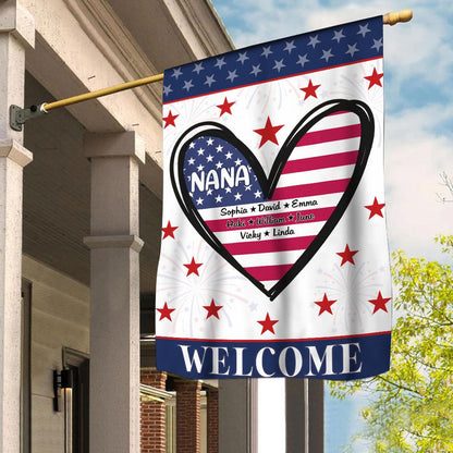 Independence Day American Flag Heart Nana Mom Kids Welcome Personalized Garden Flag