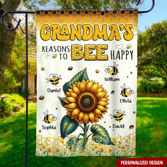 Sunflower Grandma Auntie Mom's Reasons To Bee Happy Personalized Flag