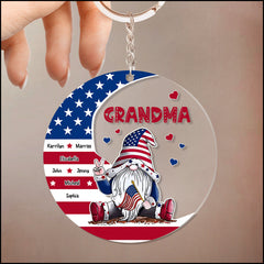 4th Of July Grandma's Sweetheart - Mother's Day, Birthday, Independence Day Gift For Grandma, Mom Personalized Gnome Keychain