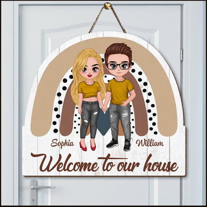 Welcome To Our House Couple Personalized Shape Wooden Sign