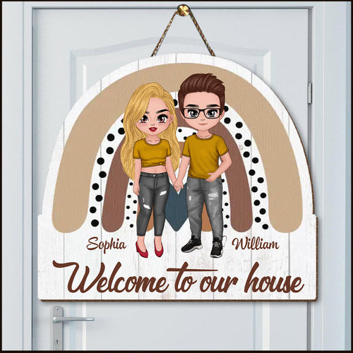 Welcome To Our House Couple Personalized Shape Wooden Sign