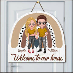 Welcome To Our House Couple Personalized Shape Wooden Sign