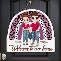 Welcome To Our House Couple Personalized Shape Wooden Sign