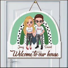 Welcome To Our House Couple Personalized Shape Wooden Sign