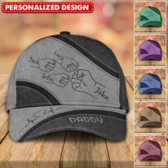 Outline Fist Bump Daddy Grandpa Personalized Classic Cap, Father's Day Gift For Dad, For Grandpa, For Husband