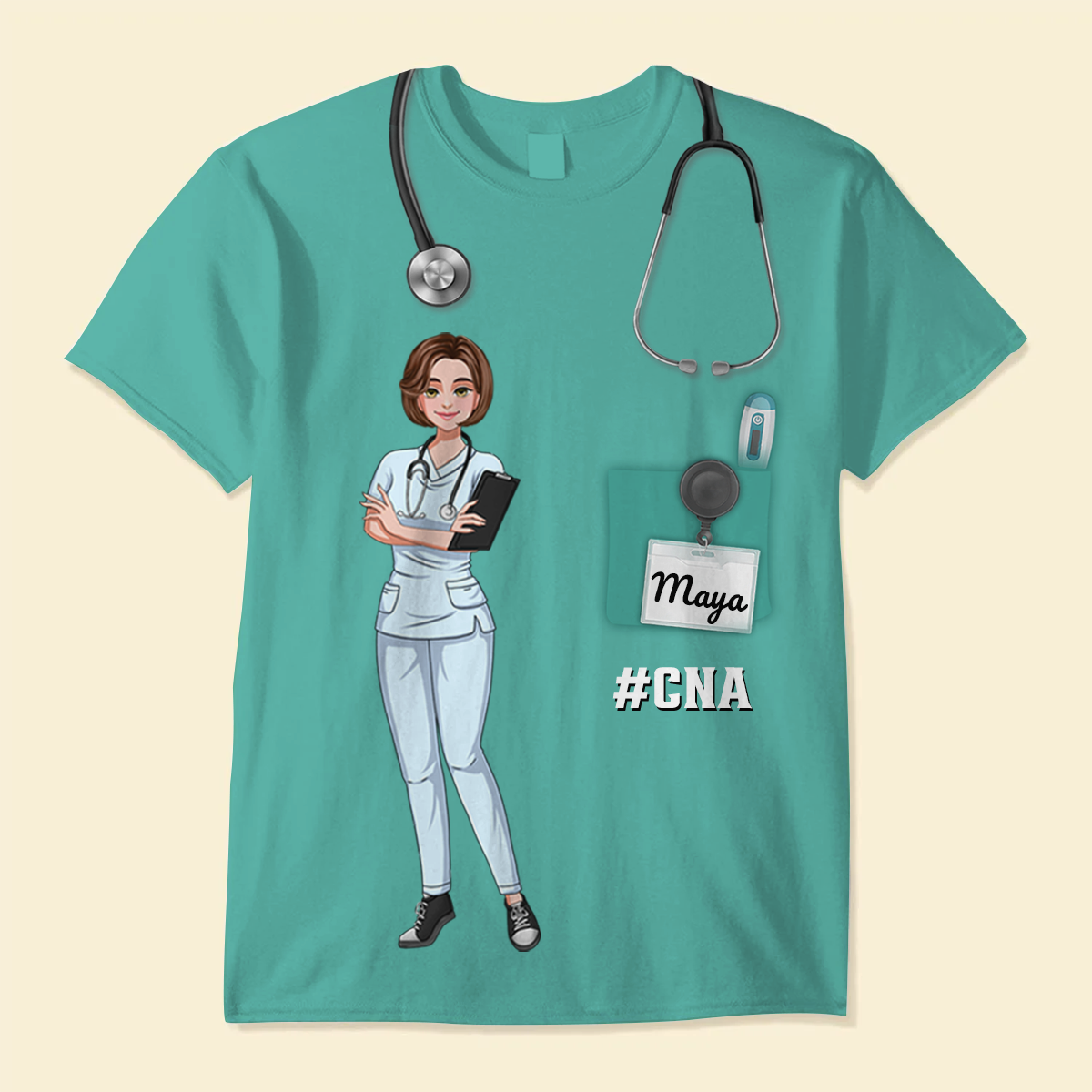 Nurse Scrub CNA RN Healthcare Worker Personalized 3D T-shirt