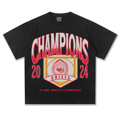 NFL Championship Graphic Short-Sleeve T-Shirt – Heavyweight Cotton, American Streetwear Retro Style, Unisex Trendy Tee