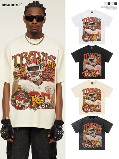 NFL Championship Graphic Short-Sleeve T-Shirt – Heavyweight Cotton, American Streetwear Retro Style, Unisex Trendy Tee