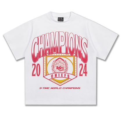 NFL Championship Graphic Short-Sleeve T-Shirt – Heavyweight Cotton, American Streetwear Retro Style, Unisex Trendy Tee