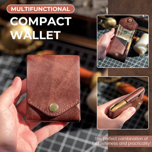 Vintage Small Leather Wallet - Minimalist Design, Multi-Functional Compact Card Holder with Zip Closure, Unisex