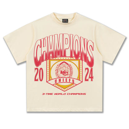 NFL Championship Graphic Short-Sleeve T-Shirt – Heavyweight Cotton, American Streetwear Retro Style, Unisex Trendy Tee