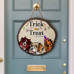 Halloween Trick Or Treat Dogs - Door Sign, Backyard Sign, Home Decor Gift For Dog Lovers - Personalized Custom Shaped Wood Sign