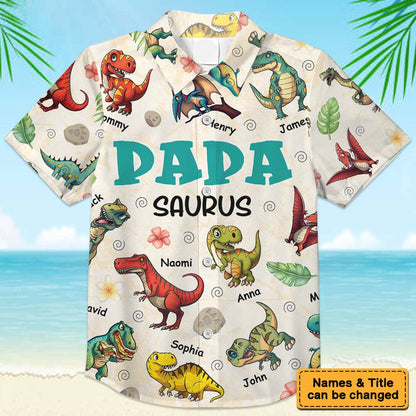 Personalized Gift For Grandpa Papasaurus Dinosaur Hawaiian Shirt
