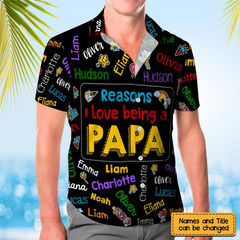 Gift for Grandpa,Father  Kids Name Word Art Hawaiian Shirt