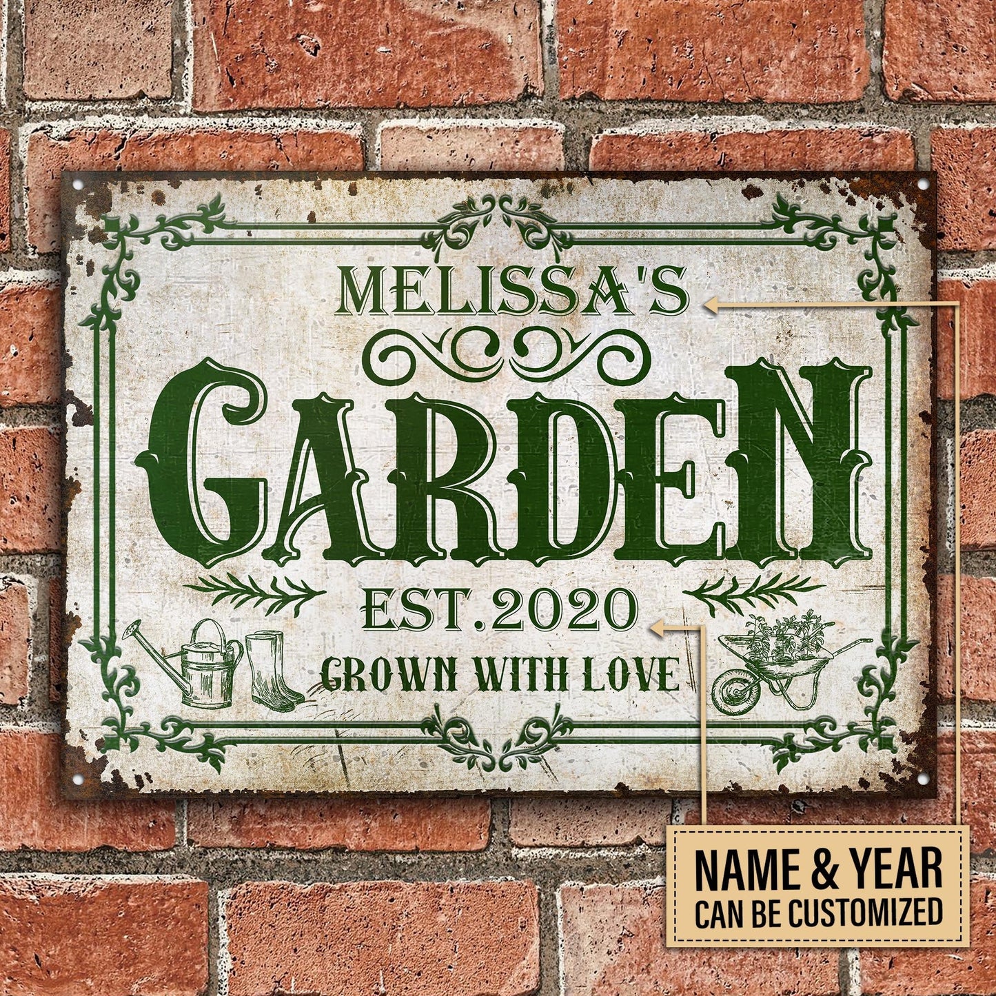 Personalized Gardening Grown With Love Customized Classic Metal Signs - Garden Signs - Gift For Garden Lovers