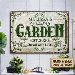 Personalized Gardening Grown With Love Customized Classic Metal Signs - Garden Signs - Gift For Garden Lovers