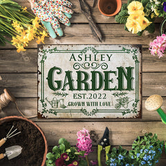 Personalized Gardening Grown With Love Customized Classic Metal Signs - Garden Signs - Gift For Garden Lovers