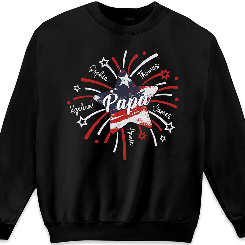 Papa & Kids Firework Star - Family Personalized Custom Unisex T-shirt, Hoodie, Sweatshirt - 4th Of July, Birthday Gift For Dad, Grandpa