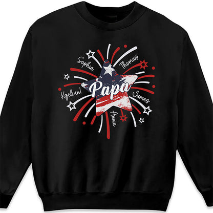 Papa & Kids Firework Star - Family Personalized Custom Unisex T-shirt, Hoodie, Sweatshirt - 4th Of July, Birthday Gift For Dad, Grandpa