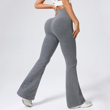 High Waisted Threaded Horn Yoga Pants, Hip Lifting Fitness Pants