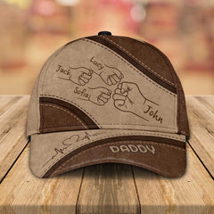 Outline Fist Bump Daddy Grandpa Personalized Classic Cap, Father's Day Gift For Dad, For Grandpa, For Husband